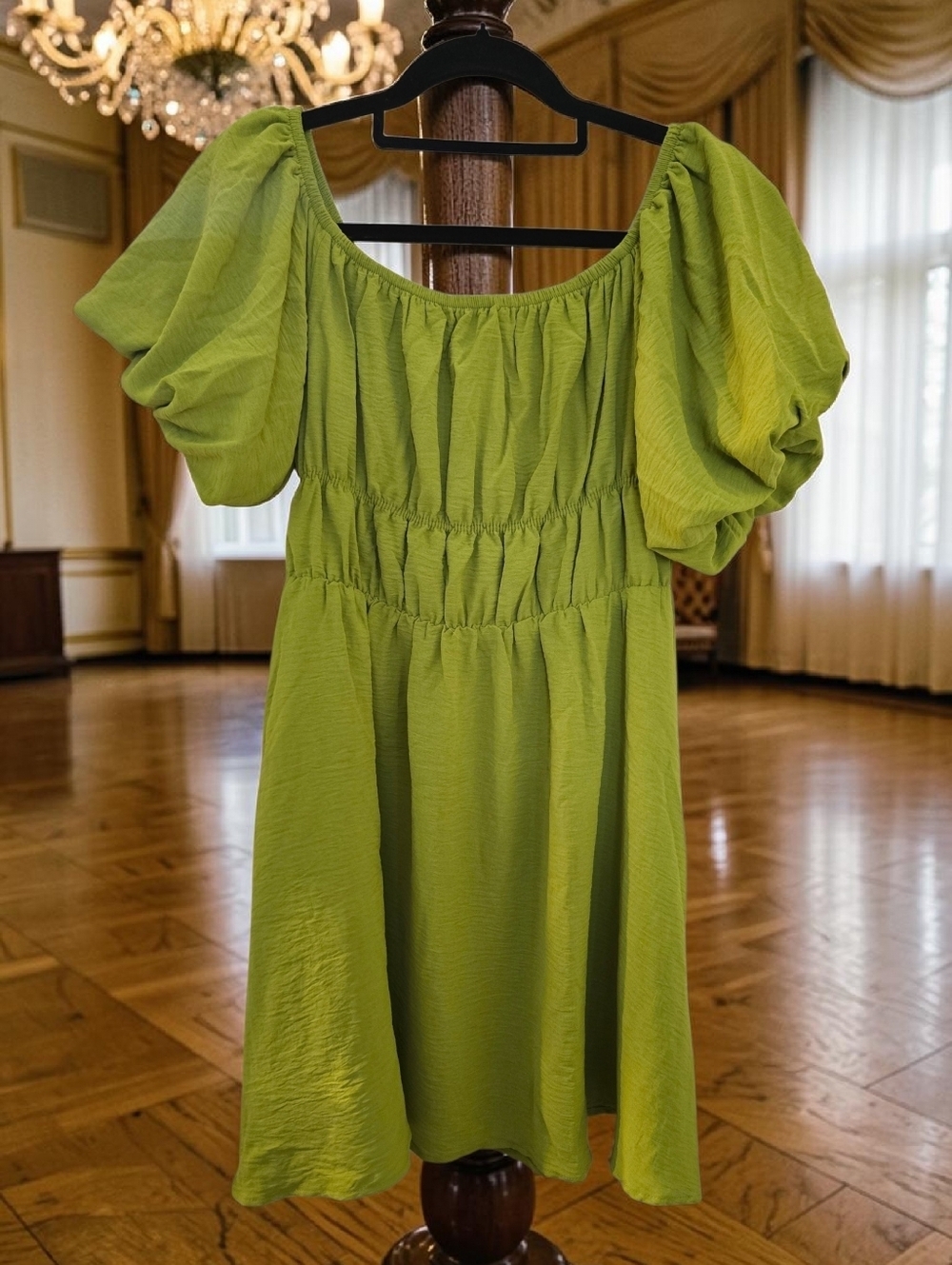 NWT Dokotoo Green Puff Sleeve Babydoll Mini Dress Small